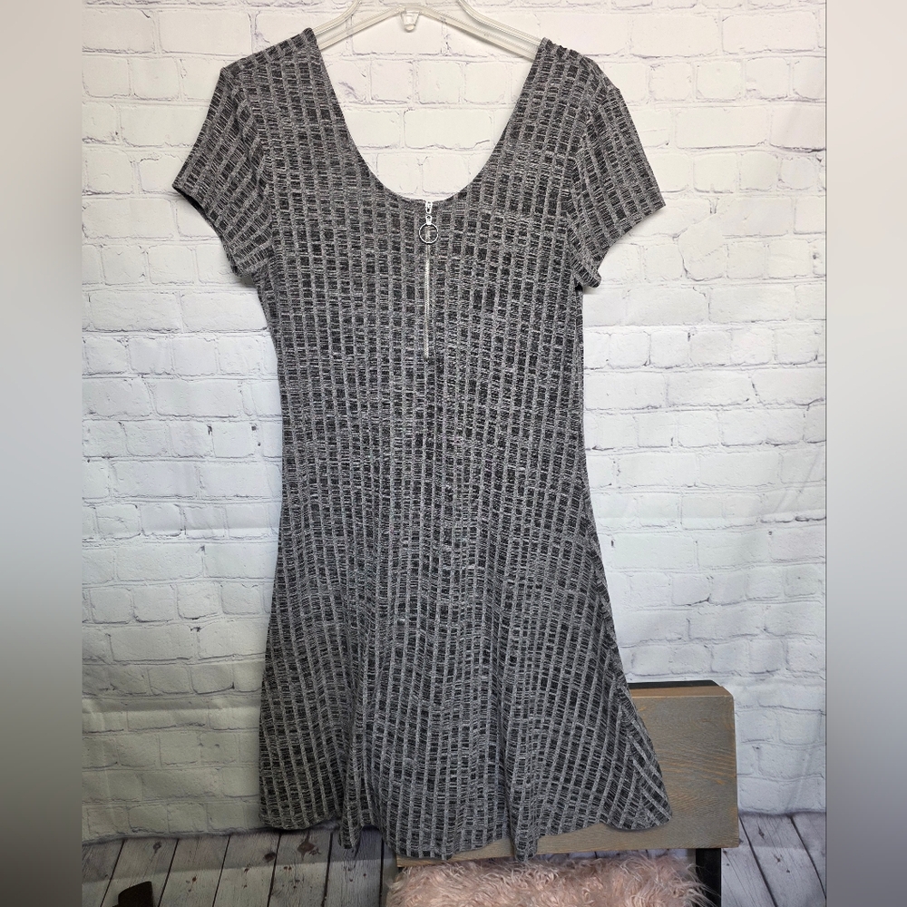 Almost Famous Gray Knit Zip-Front Mini Dress